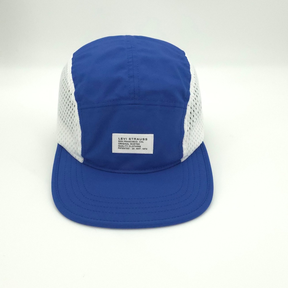 Levis Hat Cap Mens Strap Back Blue White 5 Panel Mesh Camper Adjustable